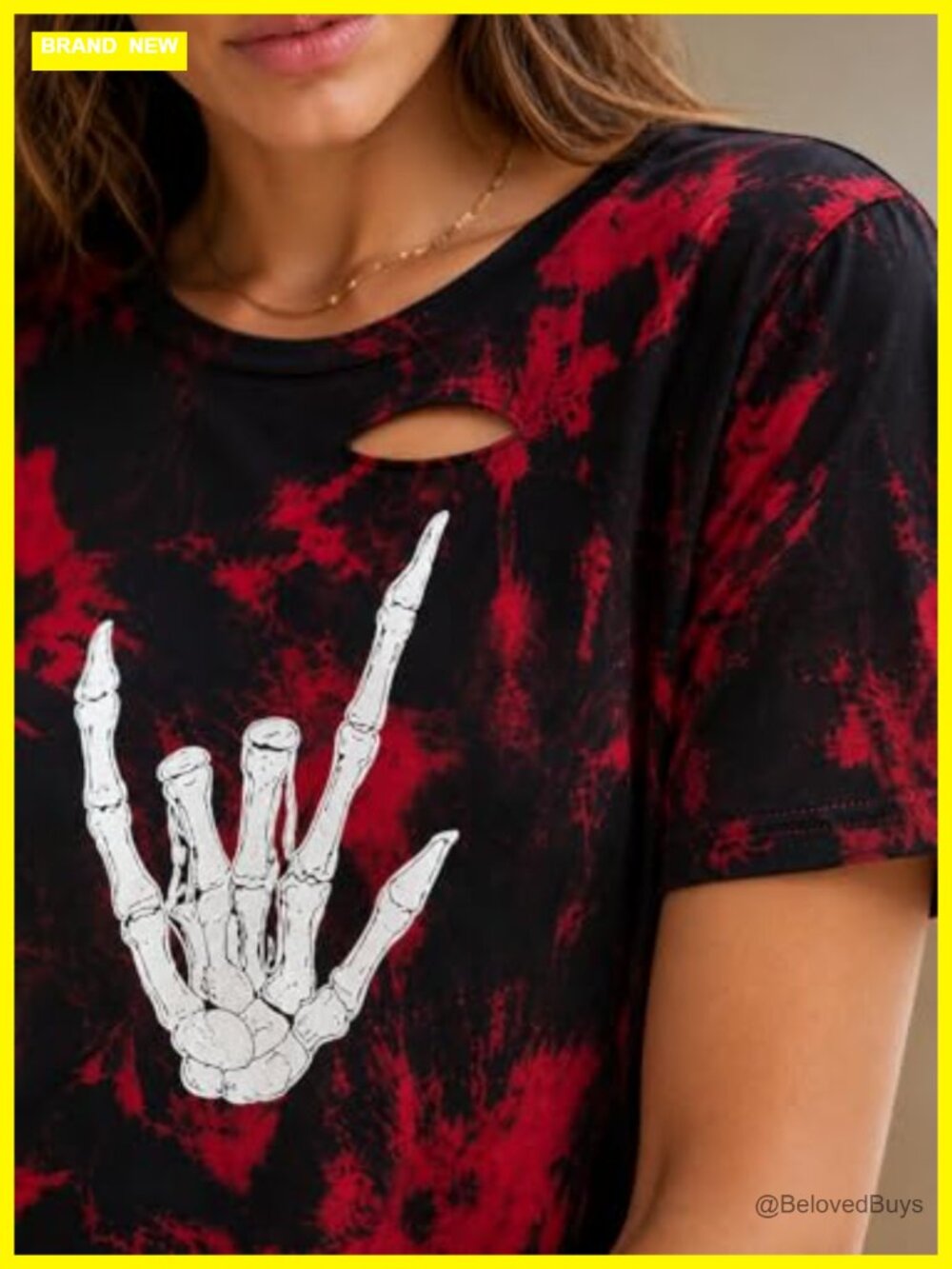 Graphic Crop Top Short Sleeve Tie Dye Cut Out T Shirt Casual Loose Fit Summer - Picture 3 of 5